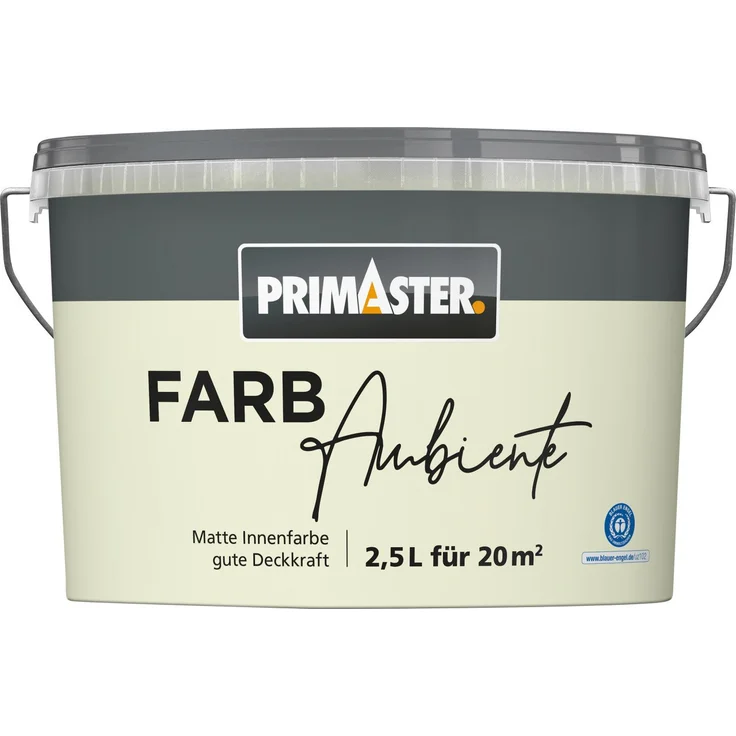 Primaster Farbambiente Wandfarbe, matte Dispersionsfarbe in pastellgrün, 2,5 L, hohe Deckkraft, lösemittelfrei, für Innenräume