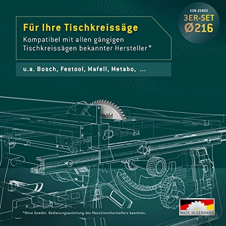 Bayerwald Kreissägeblatt Set Ø 216 (3 tlg.) - für NE-Metall & Holz - geeignet für Tischkreissägen z.B für Bosch GTS 635 und Metabo TS 216 uvm. – Bild 5