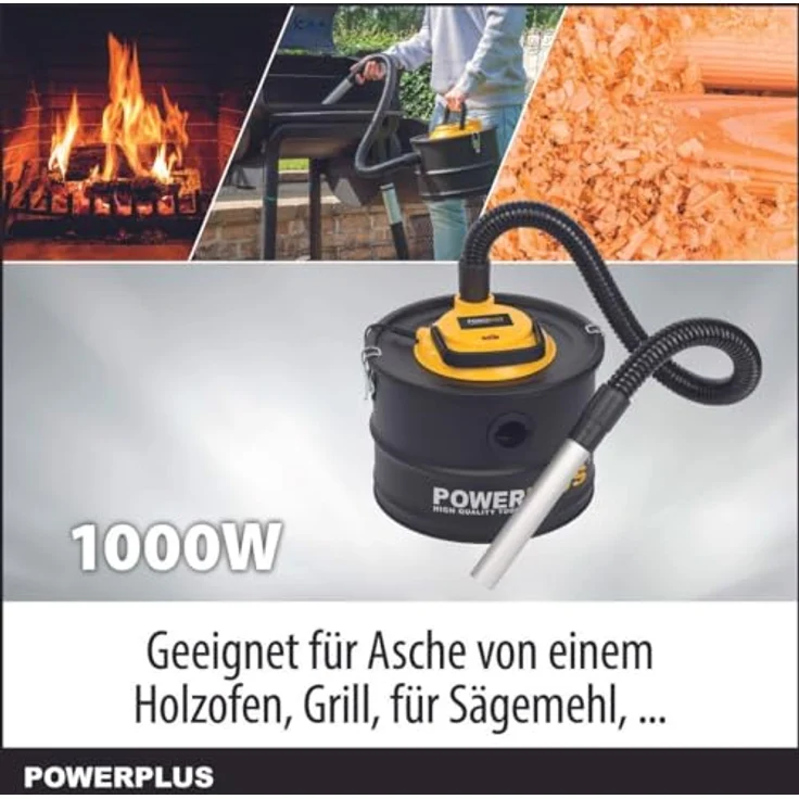 Powerplus Powx3000, 1000W Aschesauger mit 15L Aluminiumbehälter und Hochleistungsfilter, Silber – Bild 2