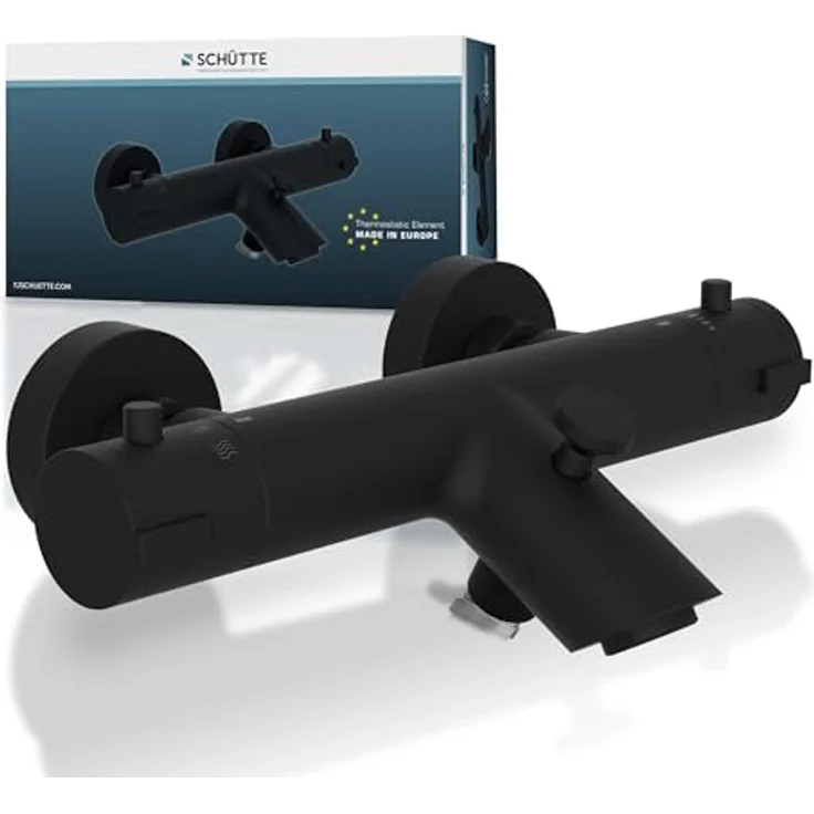 Schütte London Thermostatische Badarmatur, Hartafstand 150 mm, Zwart Mat, mit Eco-Stopp-Funktion und Temperatursperre – Bild 1