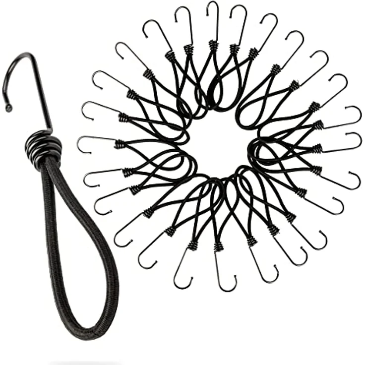 PRETEX Spanngummi mit Haken - Set mit 25 Stück x 18cm Expander mit Öse - Hochbelastbare Gummispanner für Camping und Anhänger - Latex und Stahl, wetterfest – Bild 1