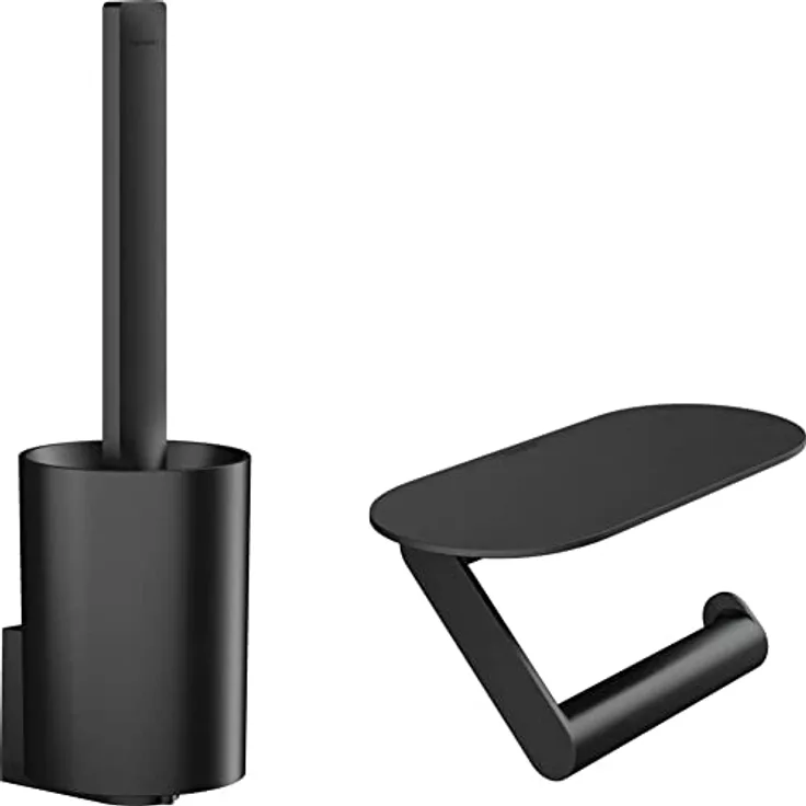 hansgrohe Walltoris - Toilettenset, Zubehör Set für die Toilette ohne bohren, Badezimmer Set 2-teilig, Toilettenpapierhalter, Toilettenbürstenhalter, Badezimmer Zubehör, Mattschwarz