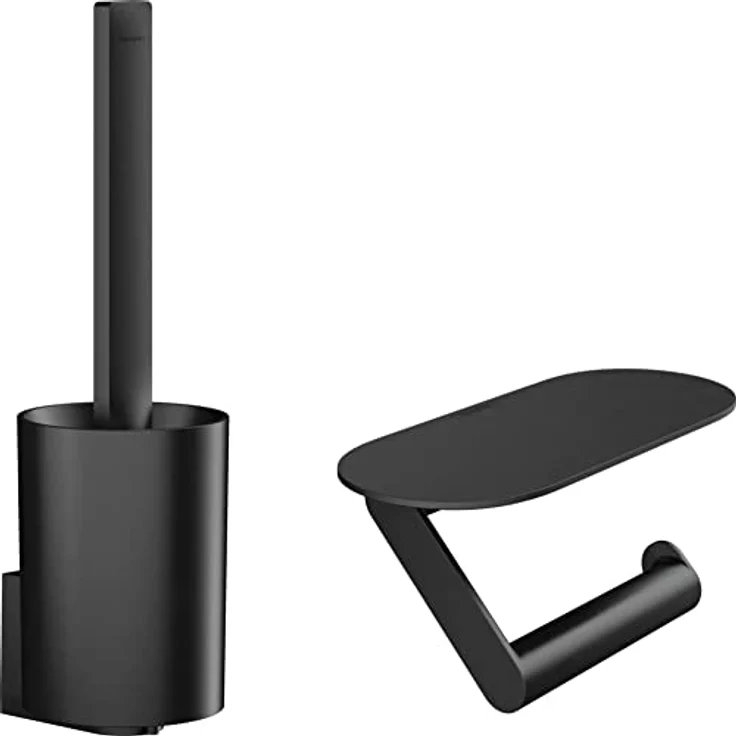 hansgrohe Walltoris - Toilettenset, Zubehör Set für die Toilette ohne bohren, Badezimmer Set 2-teilig, Toilettenpapierhalter, Toilettenbürstenhalter, Badezimmer Zubehör, Mattschwarz – Bild 1