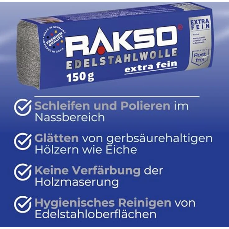 Rakso Edelstahlwolle 150g extra fein 00 f.Nass-u.Außenbereich – Bild 3