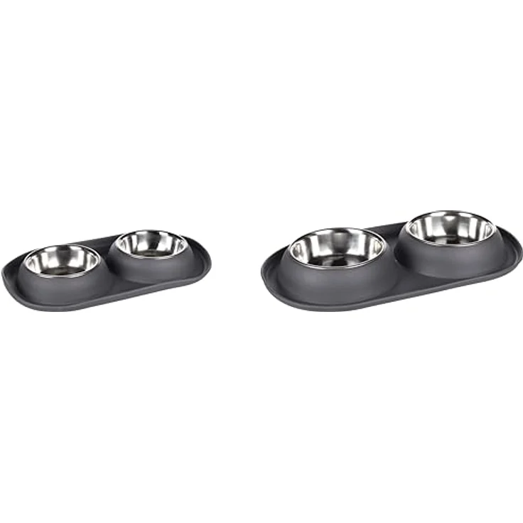 Flamingo Futter- und Trinknapf Duo Dinner Grafa Oval, Edelstahl mit antirutsch-Boden, dunkelgrau, 2x220ml, 34x19x3,5cm – Bild 3
