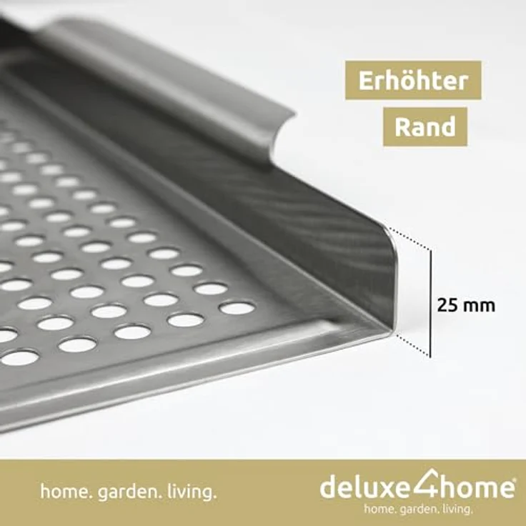 deluxe4home Grillplatte Grillschale Grillblech Edelstahl 40 x 30 cm I Für Grillgemüse & Fisch, Rostbeständig & Spülmaschinenfest - Preisvergleich – Bild 5