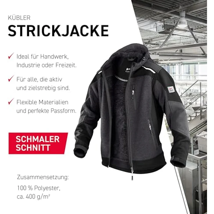 Kübler Arbeitsjacke, Strickjacke mit Teddyfutter, wasserabweisenden Reissverschlüssen und reflektierenden Elementen, Größe L – Bild 3