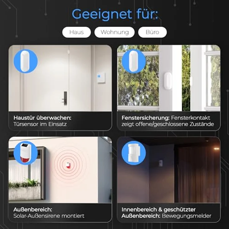 Safe2Home Alarmanlagen-Set SP110 Komplett, Funk-Alarmanlage mit Solar-Außensirene, Quad-Band GSM Modul, integrierte Kindersicherung, 32 kabellose Zonen – Bild 4