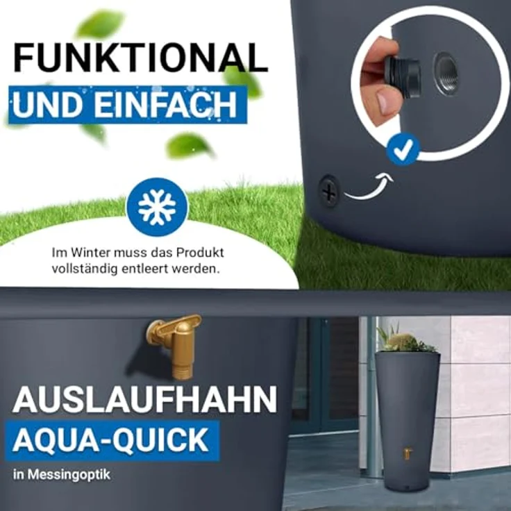 4rain VASO 2in1 Regenspeicher 220 L graphite grey inkl. Fallrohrfilter und Auslaufhahn - 295647 – Bild 5
