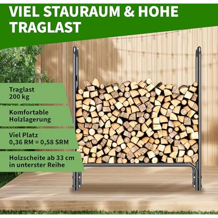 TTL GARDEN Kaminholzregal S, 100x36x116cm schwarz, wetterfeste Abdeckung, metallischer Stahlrohrrahmen, bis 200kg Holz, für innen & außen – Bild 5
