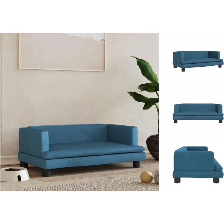 vidaXL Hundekorb Hundebett Blau 80x45x30 cm Samt Körbchen Hundesofa mit massivem Kiefernholzrahmen – Bild 1