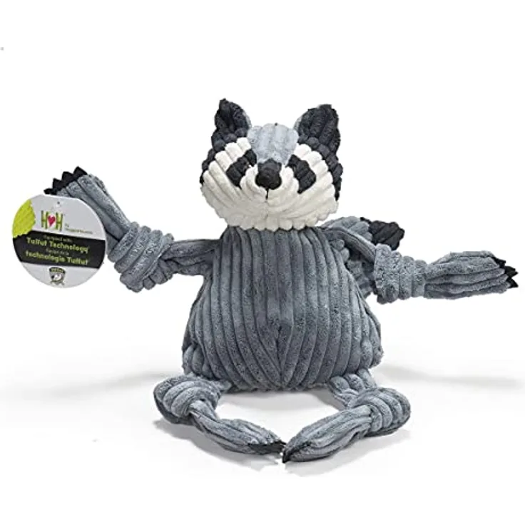 HuggleHounds Raccoon Knottie, großes Plüsch-Hundespielzeug in Form eines Waschbären