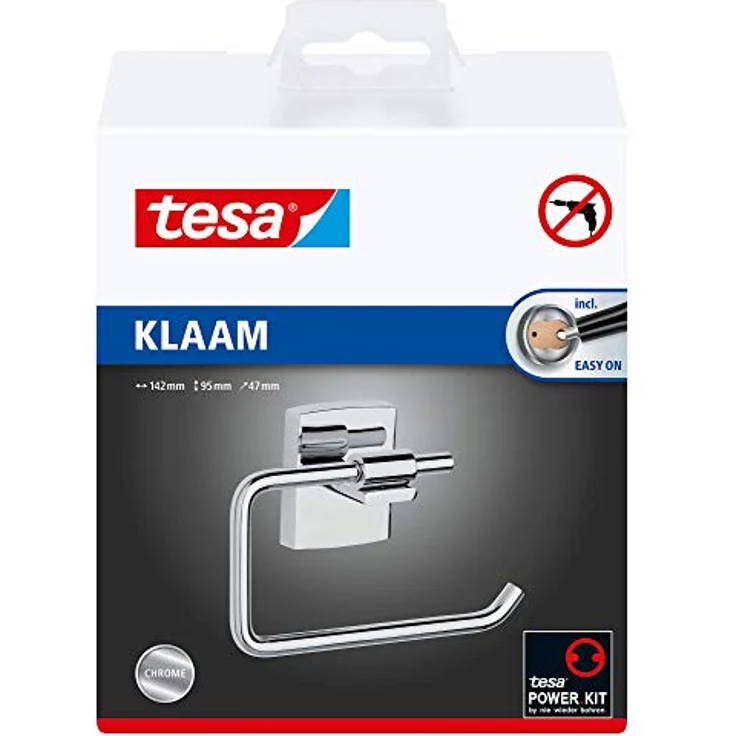 Tesa klaam Toilettenpapierhalter (selbstklebend, inkl. Befestigungsset, rostfrei, 95mm x 142mm x 47mm) – Bild 3