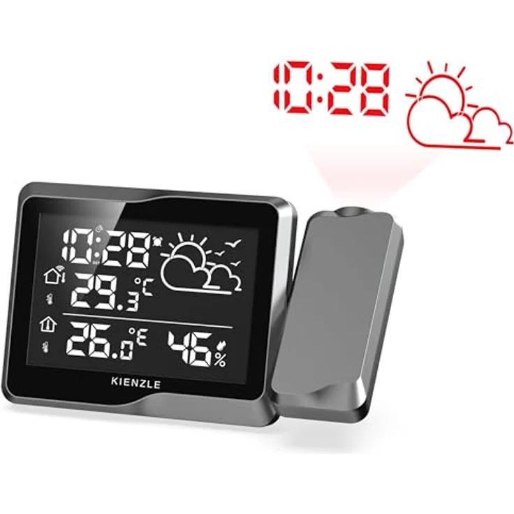 Kienzle Wetterstation Funk mit Außensensor, Projektion, DCF Uhr, Frostwarnfunktion und Innentemperaturanzeige – Bild 2