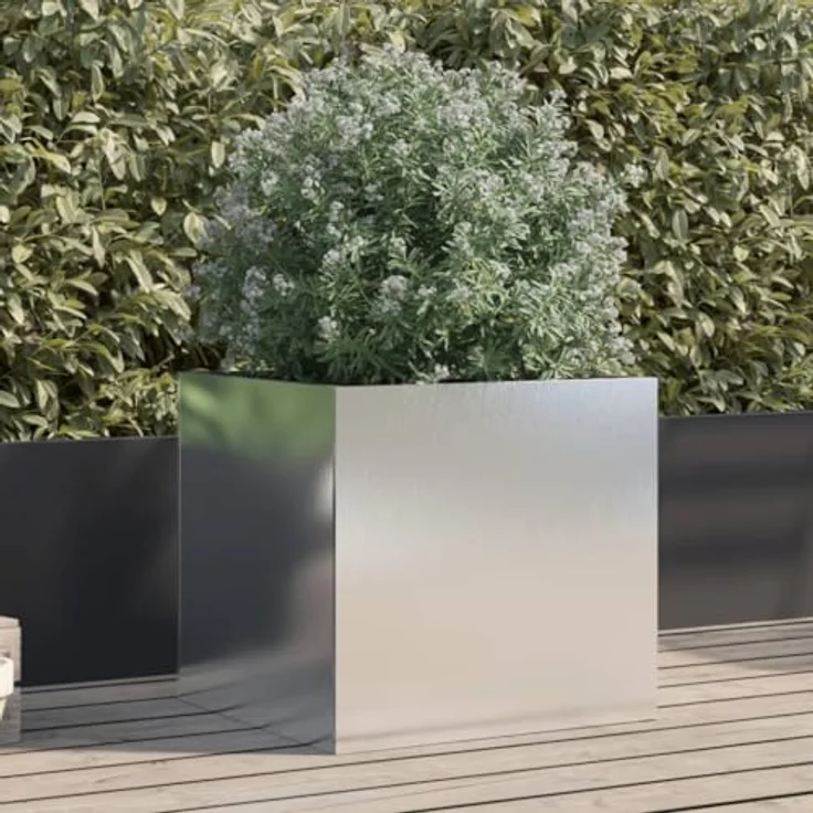 vidaXL Hochbeet Pflanzkübel Silbern 49x47x46 cm Edelstahl mit langlebigen Materialien und stabilem Rahmen – Bild 3