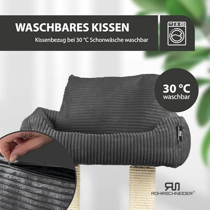 Rohrschneider Kratzbaum Katzenbaum Wolly 2 breite Kratzstämme mit Katzenbett Cordstoff, Made in Germany, versch. Farben – Bild 8
