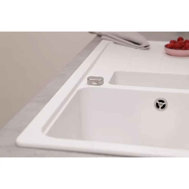respekta Austin Massivgranit Spüle 100 x 50 cm, hitzebeständig, 1,5 Becken, weiße Oberfläche, für Unterschränke ab 60 cm – Bild 5