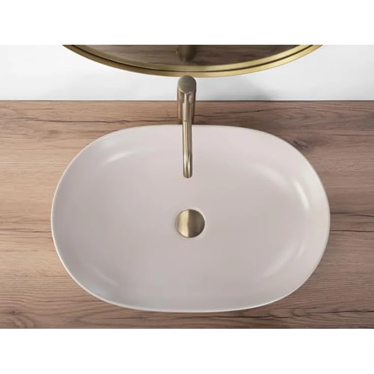 Rea Aufsatzwaschbecken CLEO 61 BEIGE MATT, Handwaschbecken aus hochwertiger Keramik 41,5 x 60,5 x 14 cm (Beige) – Bild 3