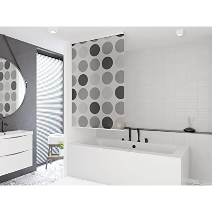 Aquabad® AQUABAD Vaskaflex Badewannenrollo / Duschrollo, Länge: 240 cm, Breite: 100 cm, Muster: Kreise, PEVA-Material, wasserabweisend – Bild 2