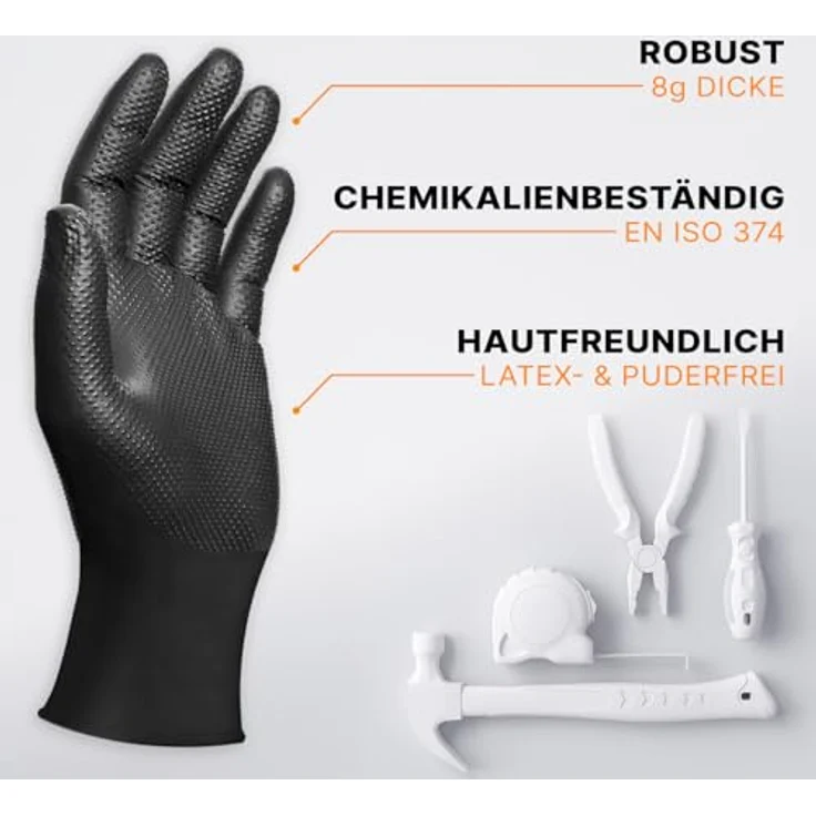 ARNOMED PROGRIP Einweghandschuhe Diamant Grip, Schwarz, extra starke Nitrilhandschuhe Gr. L, chemikalienbeständig, 50 Stk/Box – Bild 3