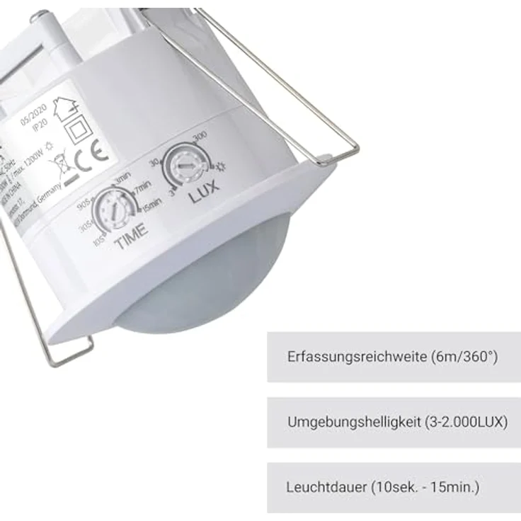 SEBSON Bewegungsmelder programmierbar, Infrarot Sensor, Reichweite 6m/360° – Bild 3