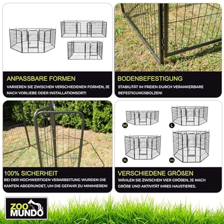 zoomundo Welpenauslauf XL 100cm hoch, 8-Eck Laufgitter aus pulverbeschichtetem Metall, Black Edition, Maße 236,5 x 77 cm, geeignet für Kleintiere – Bild 5