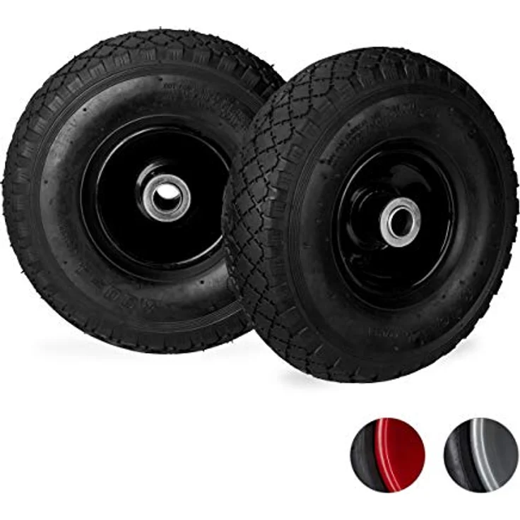 Relaxdays Sackkarrenrad 3.00-4, 2er Set, luftbereift, bis 100 kg, 260 x 85 mm, Ersatzrad Sackkarre, Stahlfelge, schwarz, 2 Stück – Bild 1