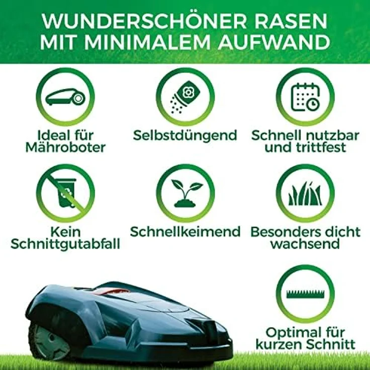 NATUREFLOW Mähroboter Rasensamen schnellkeimend 1kg, Test Sehr Gut, für pflegeleichten Garten, Unkrautfrei, Made in Germany – Bild 4
