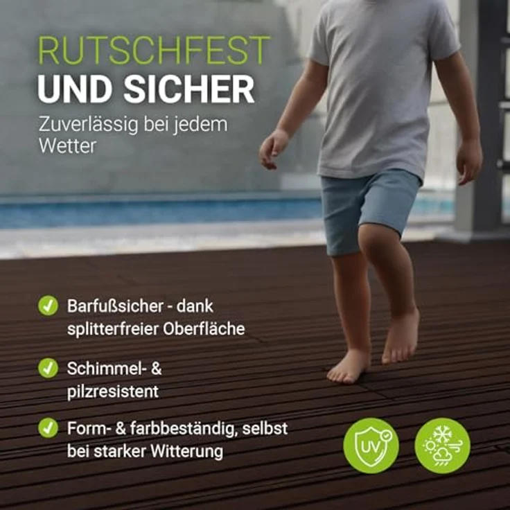Juskys WPC-Terrassendielen 8 m², 24 Dielen 14.6x220 cm, wetterfest, raue Oberfläche, 330 kg/m² belastbar, Farbe Braun – Bild 2