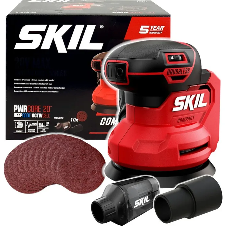 SKIL Exzenterschleifer 3751, bürstenloser 20V Akku-Exzenterschleifer, 125 mm, ohne Akku, mit integrierter Staubabsaugung und VRS-Vibrationssystem