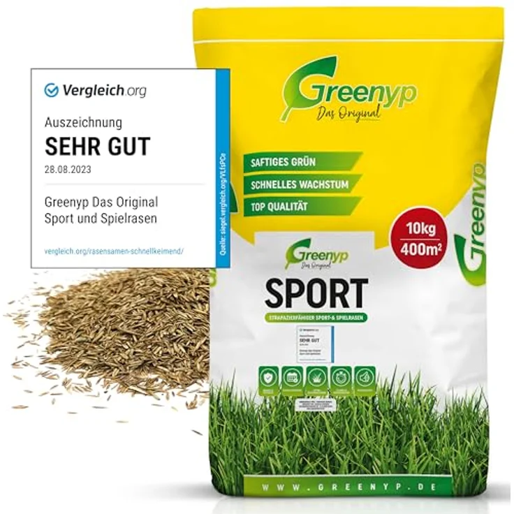 Greenyp® Sport - Strapazierfähiger Sport- & Spielrasen, 10kg für 400m², schnellkeimend, robust und trittfest – Bild 1
