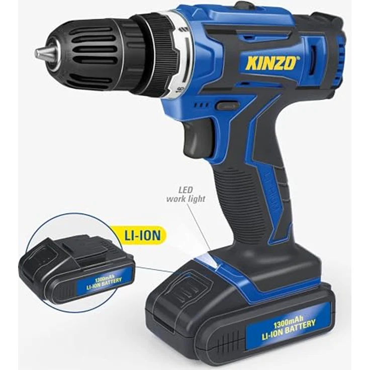 KINZO Akkuschrauber 14.4V, Akku Bohrmaschine für Holz, Metall und Kunststoff mit LED Licht, 1300mAh Li-Ion, Blau – Bild 2