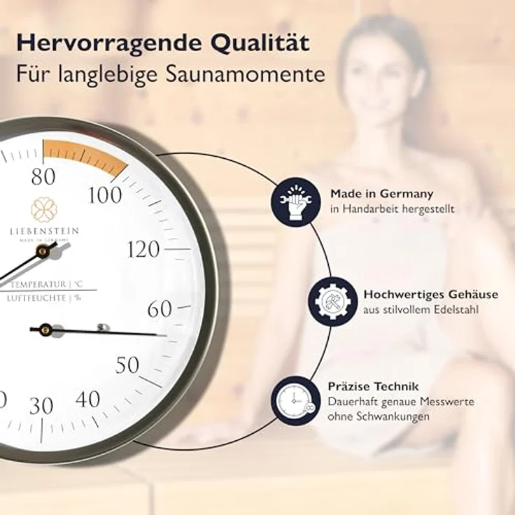 Liebenstein Sauna-Aufgussset 4-teilig, hochwertiges Sauna Zubehör Set mit Saunaeimer, Bio-Aufgüsse in Orange, Zitrone und Ingwer, Sanduhr & Hygrometer/Thermometer – Bild 8