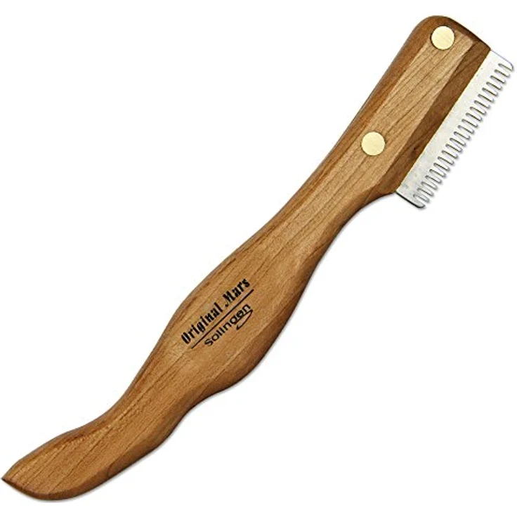 "Schecker Entfilzungsharke Ergonomisches Unterwoll Deckhaar Trimm Messer, Metall, (1-tlg), zum Auskämmen von lose Haar und Unterwolle, sowie zum Schneiden des Deckhaares, Edelstahl, ergonomisch geformter Kirschbaumgriff" – Bild 2
