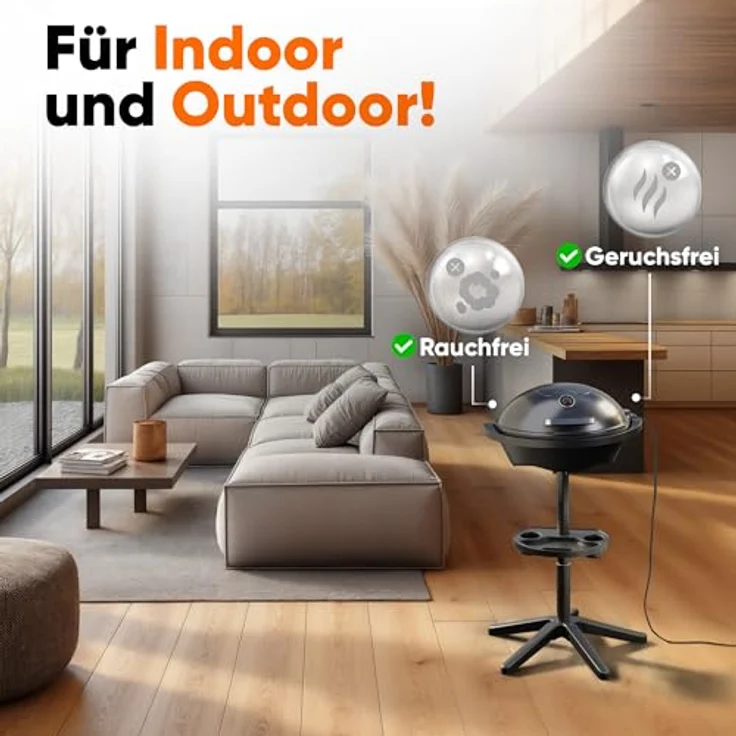 ProfiCook® PC BQS 1303 Elektrogrill, 2400W, rauchfrei, 2in1 Tisch-/Standgrill mit Temperaturanzeige, Aluminium-Grillplatte für Indoor & Outdoor, einfache Reinigung – Bild 3