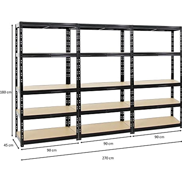 PROREGAL Mega Deal 3X Schwerlastregal Tiger Schwarz 180x90x45cm mit 265kg Fachlast - Lagerregal Steckregal 3er-Set – Bild 2