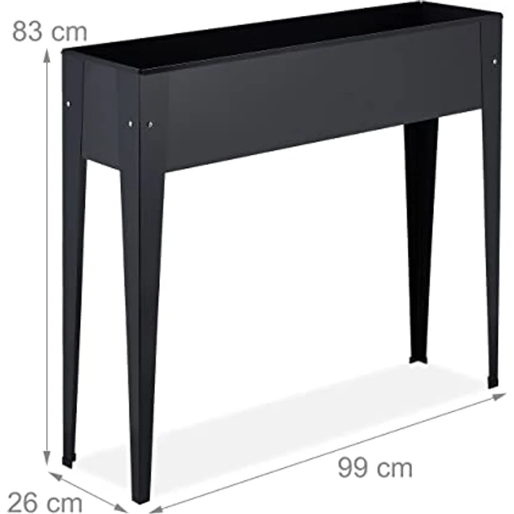 Relaxdays Hochbeet Metall, schmal, Kräuterbeet, Garten, Balkon & Terrasse, Gemüsebeet, HBT: 83 x 99 x 26 cm, schwarz - Preisvergleich – Bild 4