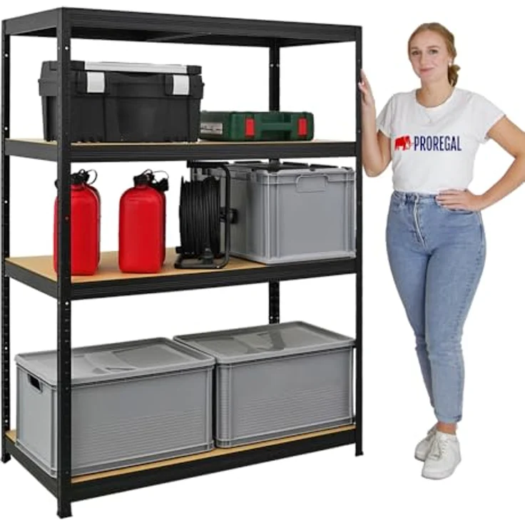 PROREGAL Schwerlastregal Big Elephant | HxBxT 160x120x60cm | Fachlast 200kg | Schwarz | Kellerregal, Steckregal, Garagenregal, Lagerregal – Bild 3