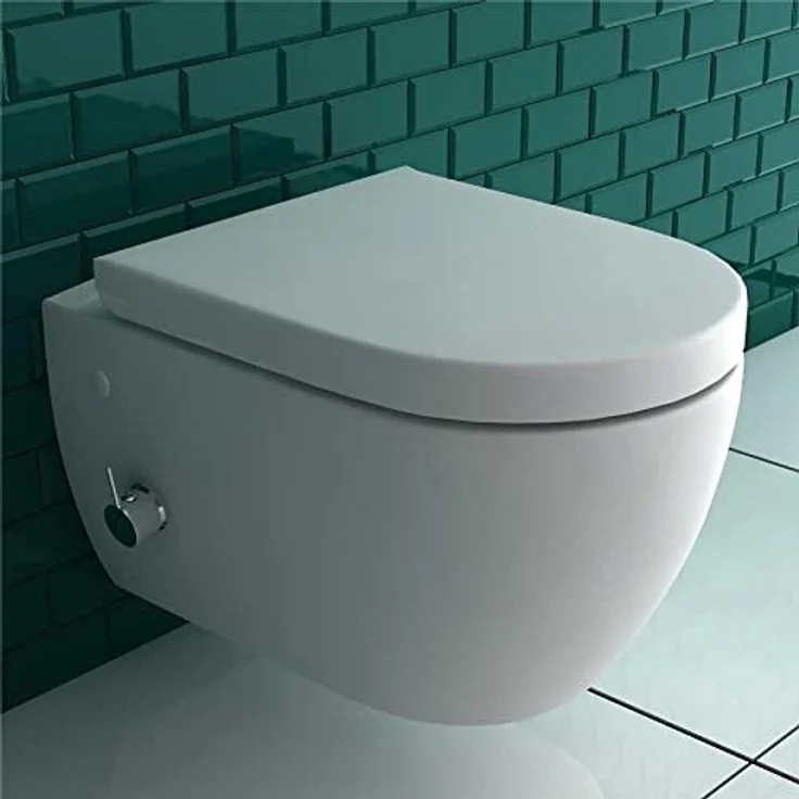 Alpenberger Toilette | WC mit Bidet Funktion | Hänge WC Spülrandlos | WC Sitz mit Absenkautomatik | Taharet WC | Dusch WC Set für Intimdusche | Klo mit Armatur | Wand WC Passend Geberit (7150 U) – Bild 2