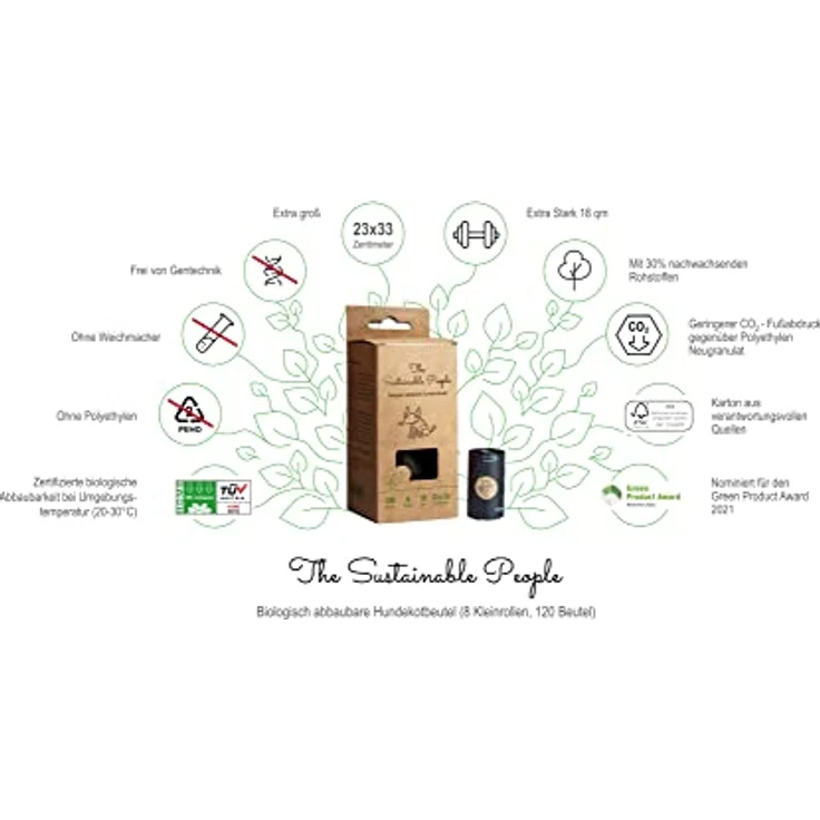 TSP Bio-abbaubare Hundekotbeutel - OK compost HOME zertifiziert - 100% heim-kompostierbar und biologisch abbaubar - Gross, Extra Dick (18µm) – Bild 2