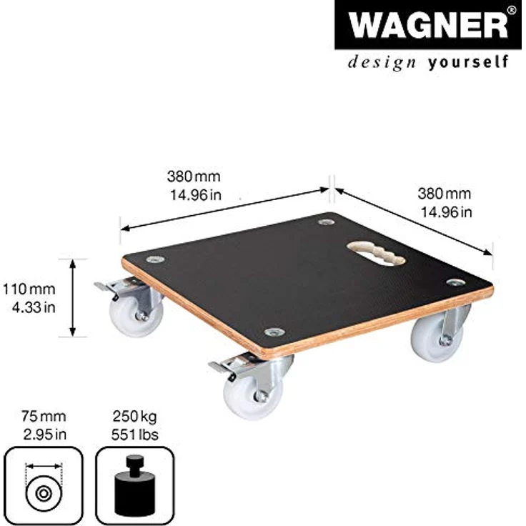 WAGNER Pflanzenroller MAXIGRIP 38 x 38 x 11 cm I Pflanzenroller für Außenbereich + Innenbereich I Transportroller aus Holz FSC mit 2 Total-Feststellern I Tragkraft 250 kg I Made in Germany - 20133801 – Bild 4