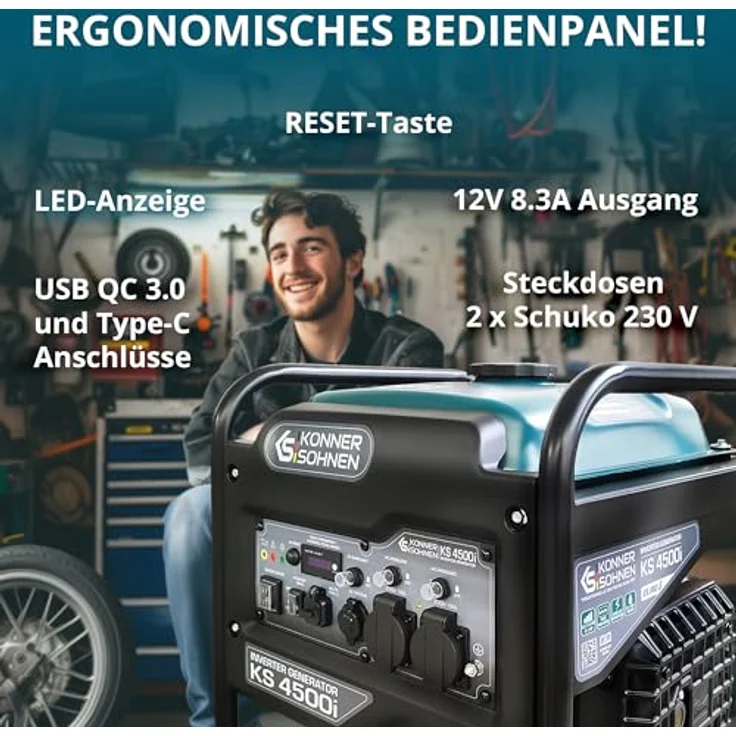 Könner & Söhnen KS 4500i Inverter Stromerzeuger Generator, 4500 Watt, stabile Sinuswelle, vielseitige Anwendungen, Notstromaggregat – Bild 7