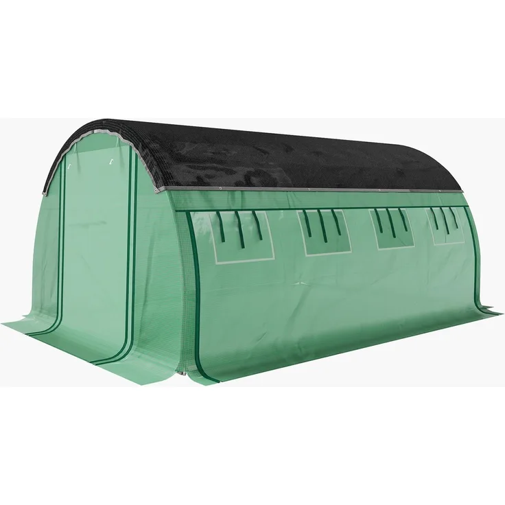 Aosom Gewächshaus 4 x 3 x 2 m, Foliengewächshaus mit 8 Fenstern, Rolltüren und UV-beständiger Abdeckung, grün, winterfest mit Erdanker