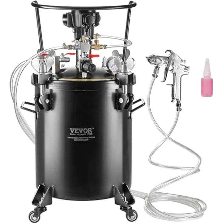 VEVOR Druckbehälter für Sprühfarbe, 30 L Vollautomatisch mit Rührfunktion und 70 psi Einstellbarem Druck, Farbbehälter mit 4-mm Spritzpistole und Schläuchen für Malerei – Bild 1
