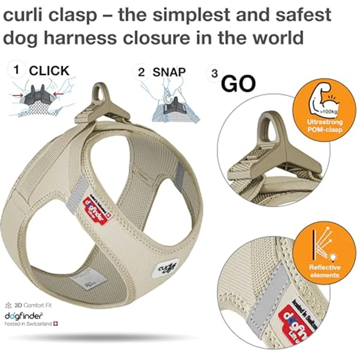 Curli Hundegeschirr VEST HARNESS Clasp Cord Tan S, verbesserte Passform, robustes Cord-Außenmaterial, curli clasp-Schnalle, reflektierende Streifen – Bild 3