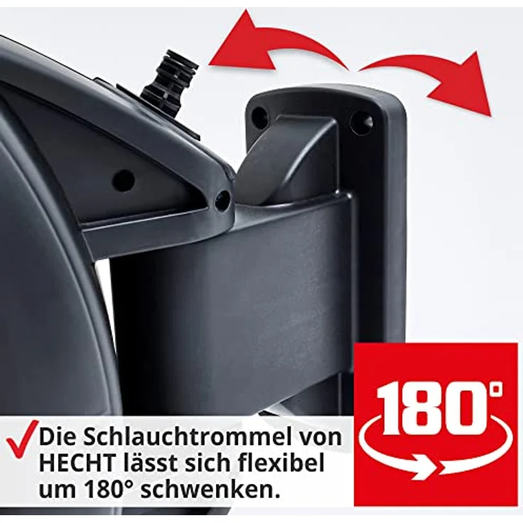 HECHT Automatik Wand Schlauchtrommel, 20m oder 30m Gartenschlauch, inkl. Wandhalterung, Schnellkupplung, Gartenspritze & wahlweise Metall Multifunktions Gartenbrause für Garten Bewässerung – Bild 4