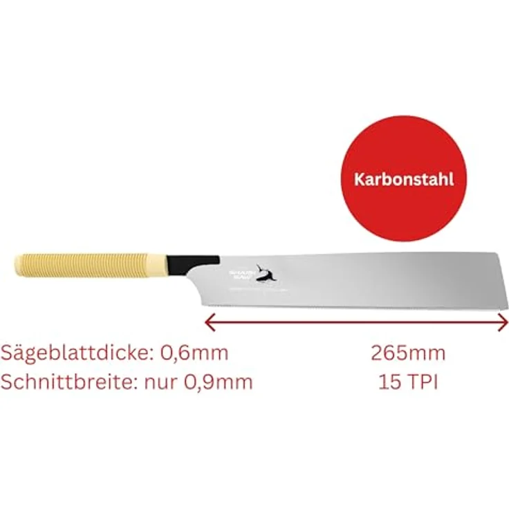 FAMEX 5535 Profi Japansäge Kataba, 265mm Japanische Zugsäge mit Rattangriff, hochqualitatives Karbonstahl-Sägeblatt, extrem dünnwandig und ergonomisch – Bild 3