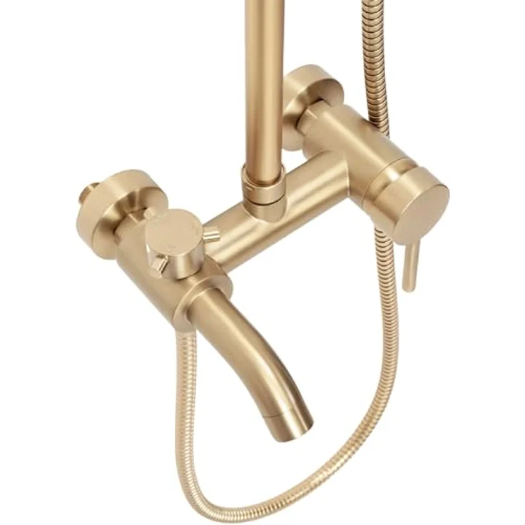 Rea Duschsystem Luis Gold Brush, Duschset mit 20 x 20 cm Regendusche und 150 cm Schlauch, gebürstetes Gold – Bild 4