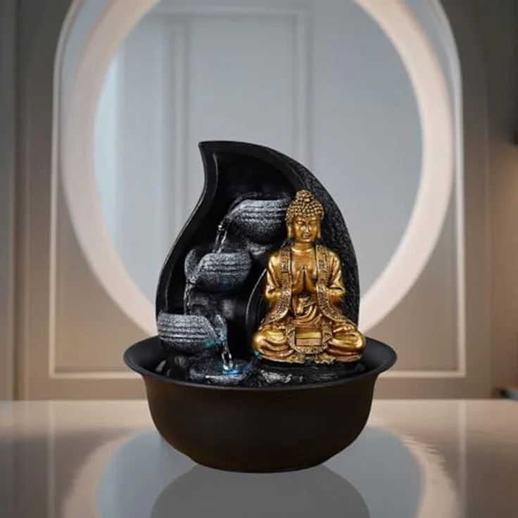 Zen Light Praya Zimmerbrunnen mit Pumpe und LED-Beleuchtung, Kunstharz, Einheitsgröße – Bild 6
