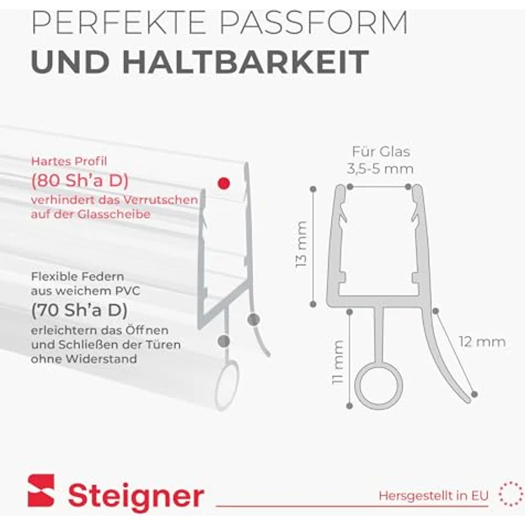 STEIGNER Duschtürdichtung gebogen UK18, 90 cm, Transparent - Duschdichtung für Runddusche Viertelkreis 3,5-5 mm, 100% wasserdicht, einfache Montage, UV- und schimmelresistent – Bild 5